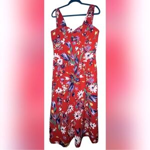 Vintage Lanz Accentuette Red Floral Sundress Midi Tea Dress Made in USA
